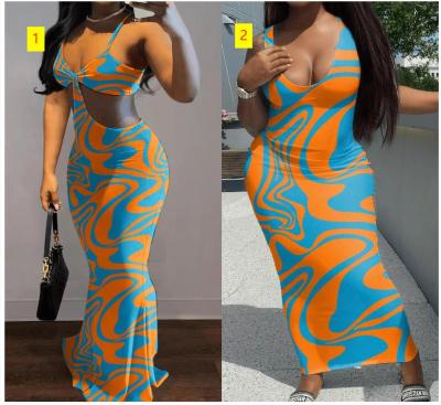 Painted low cut dress long skirt