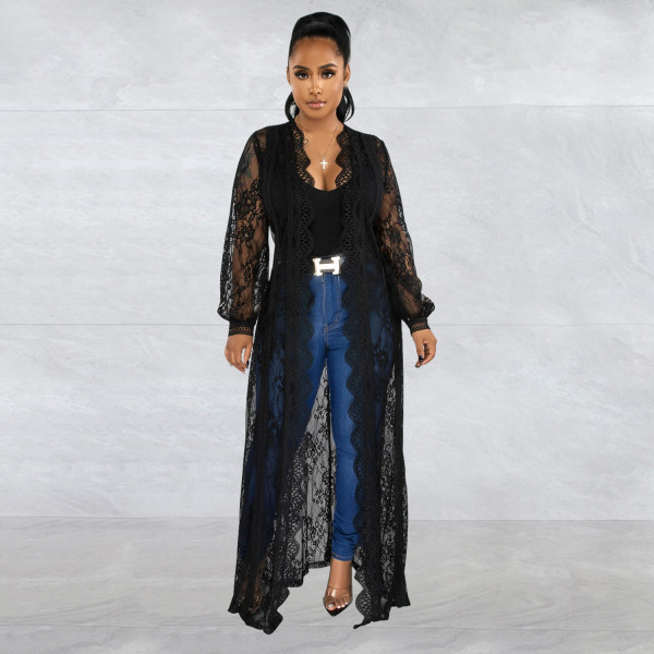 Fashionable women's wave lace loose top with lace