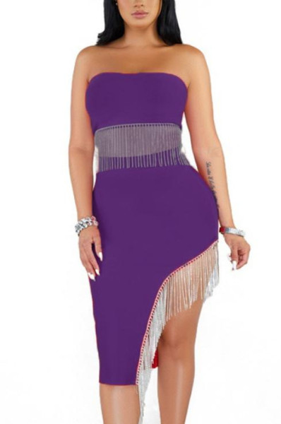 Women's Set New Sexy Nightclub Zipper Bra Irregular Skirt