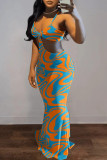 Painted low cut dress long skirt