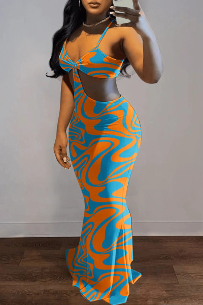 Painted low cut dress long skirt