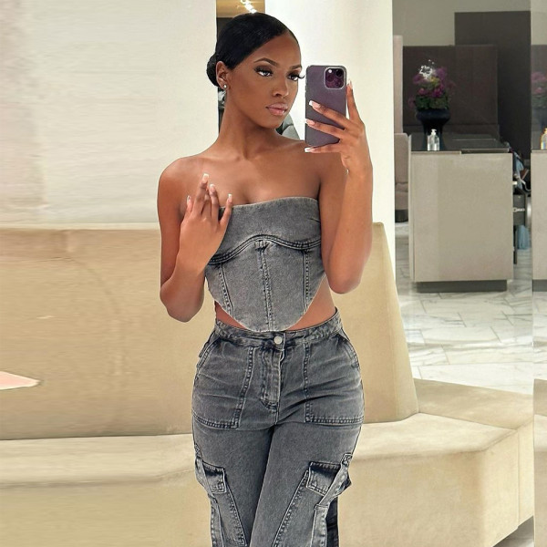 One line collar wrapped chest vest street sexy off shoulder top