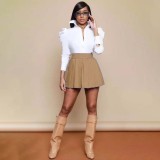 Fashionable solid color short pleated skirt