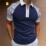 POLO shirt zipper plaid men's T-shirt top