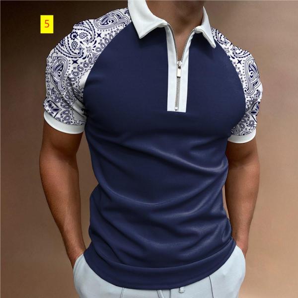 POLO shirt zipper plaid men's T-shirt top