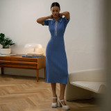 Polo neck pit stripe dress with contrasting edges