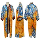 Simulated Silk Multi Print Coat Casual Windbreaker