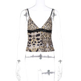 Sexy Spicy Girl Leopard Print Slim Fit Open Back Strap Bra Top