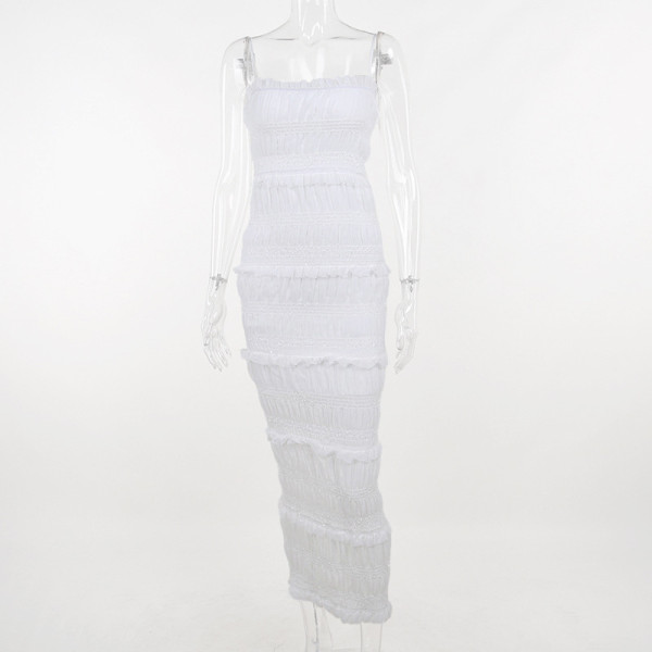 Texture Featured Fabric Wood Ear Edge Sling Dress