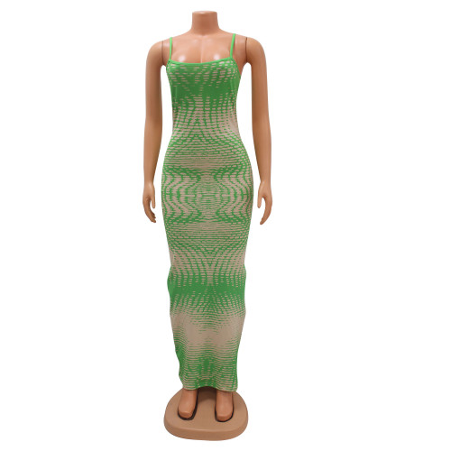Women's Sexy Tight Printed Strap Dress One Step Dress