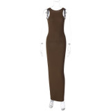 Fashionable and Sexy Backless Sleeveless Slim Fit Solid Color Dress