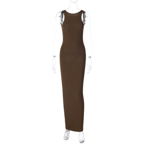 Fashionable and Sexy Backless Sleeveless Slim Fit Solid Color Dress