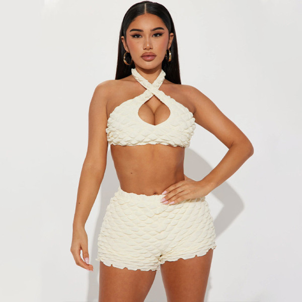 Sexy open back Crop top slim short pants set