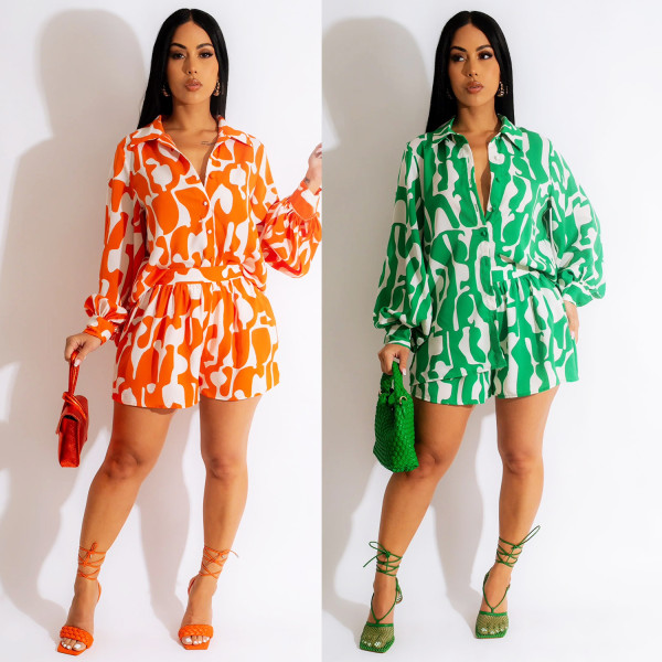 Women's fashion, sports, leisure, loose fitting long sleeved shorts set