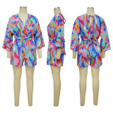 V-neck sexy backless printed shorts jumpsuit