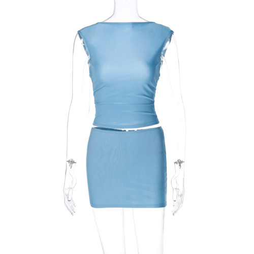 Sexy Open Back Tank Top Slim Fit Short Skirt Set