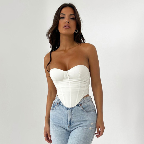 Simple and Sexy Spicy Girl Style Slim Fit Versatile Fish Bone Mesh Top