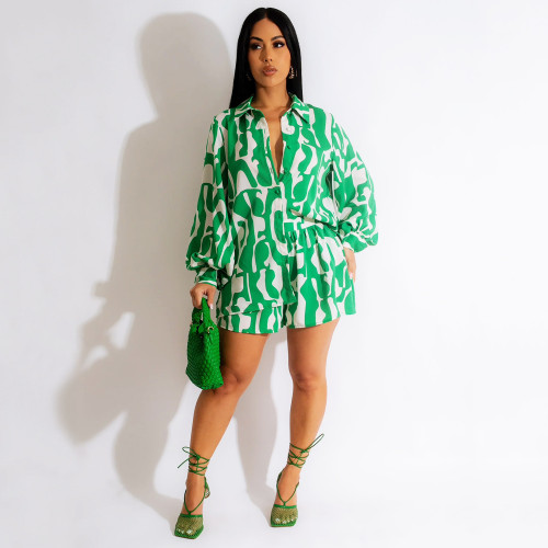 Women's fashion, sports, leisure, loose fitting long sleeved shorts set