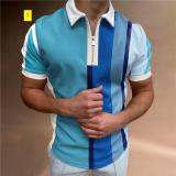 POLO shirt zipper plaid men's T-shirt top