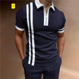 POLO shirt zipper plaid men's T-shirt top