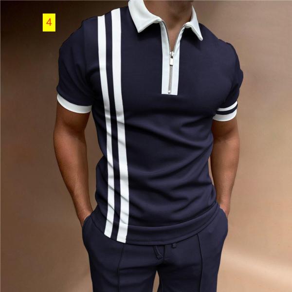 POLO shirt zipper plaid men's T-shirt top