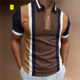 POLO shirt zipper plaid men's T-shirt top