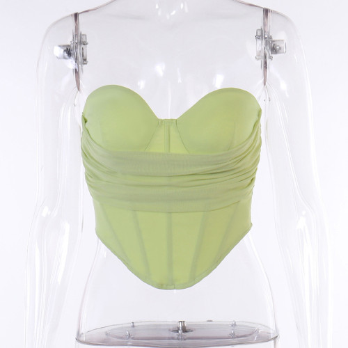 Simple and Sexy Spicy Girl Style Slim Fit Versatile Fish Bone Mesh Top