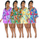 V-neck sexy backless printed shorts jumpsuit