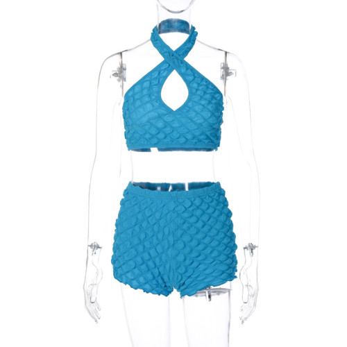 Sexy open back Crop top slim short pants set