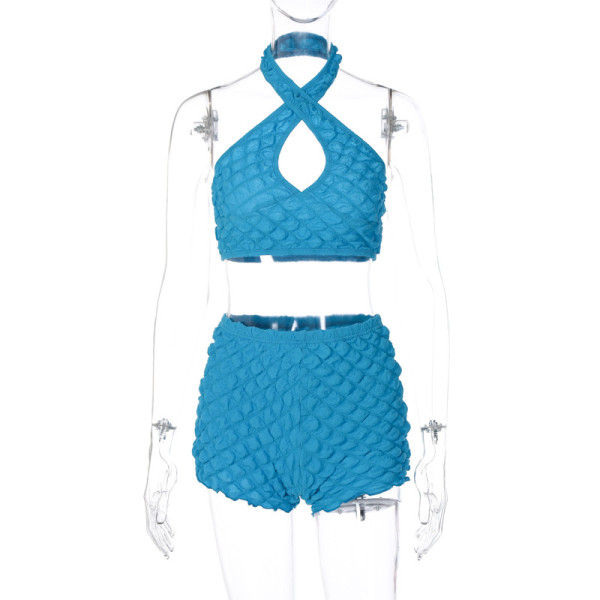 Sexy open back Crop top slim short pants set