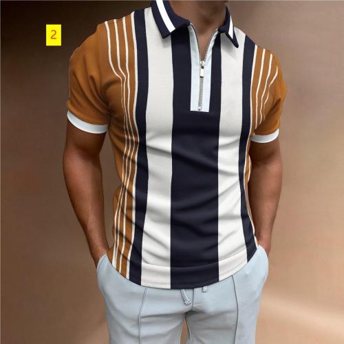 POLO shirt zipper plaid men's T-shirt top