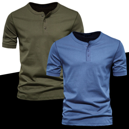 Henry round neck short sleeve T-shirt men's slim solid Sportswear