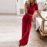New Short Sleeve Solid Knitted Casual Home Two Piece Set for Women