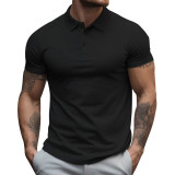 Men's Polo Neck Short Sleeve T-shirt Polo Shirt Men's Enlarged Loose Collar Solid Color T-shirt