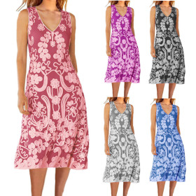 New Women's Ethnic Style Loose Print Tank Top Dress