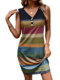 New Stripe Print Button Loose Tank Top Dress