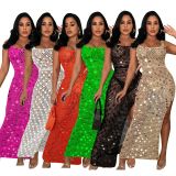 Women's sexy hollow out handmade knitted sequin vest beach skirt
