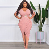 Solid Dark V Sexy Tight Split Long Large Women's Dress
