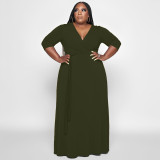 New Women's Wear Solid Color Fashion Loose Size Dress with Belt
