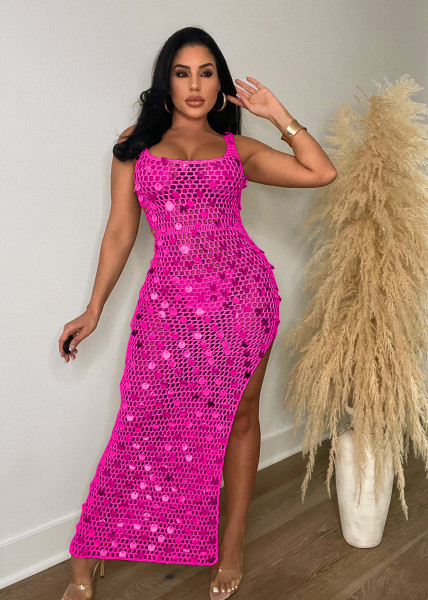 Women's sexy hollow out handmade knitted sequin vest beach skirt