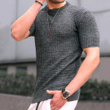 Men's small checkered T-shirt with round neck casual trend top