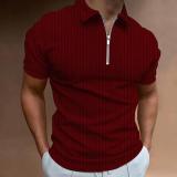 New POLO Shirt Zipper Stripe Men's Polo Shirt T-shirt