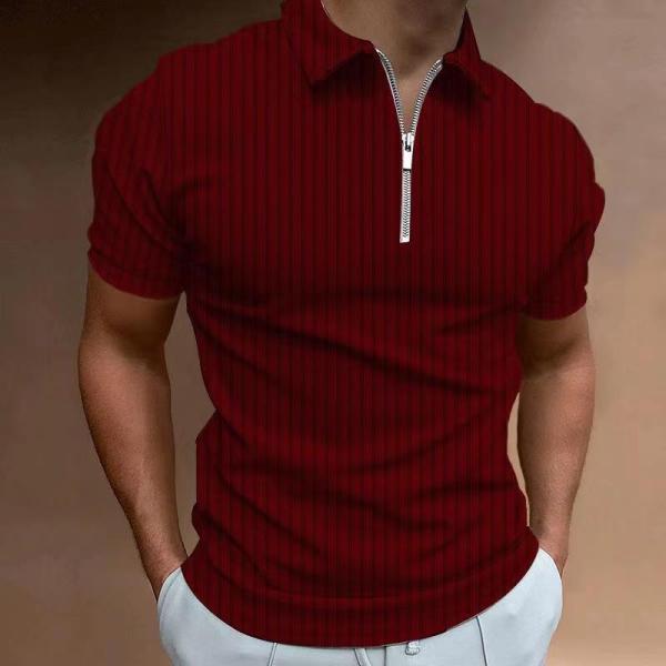 New POLO Shirt Zipper Stripe Men's Polo Shirt T-shirt