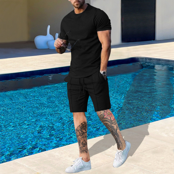 Summer two-piece short sleeved T-shirt casual fashion men's shorts multi-color set