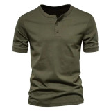 Henry round neck short sleeve T-shirt men's slim solid Sportswear