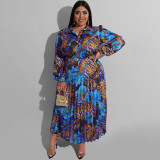Woven printed pleated fashion casual large women's two-piece set