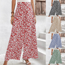 New women's small floral loose fitting casual waistband pants