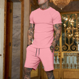 Men's solid color multi-color short sleeved T-shirt sports youth set