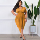 Solid Dark V Sexy Tight Split Long Large Women's Dress