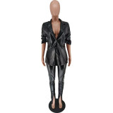 Popular autumn and winter pleated PU leather fashion set